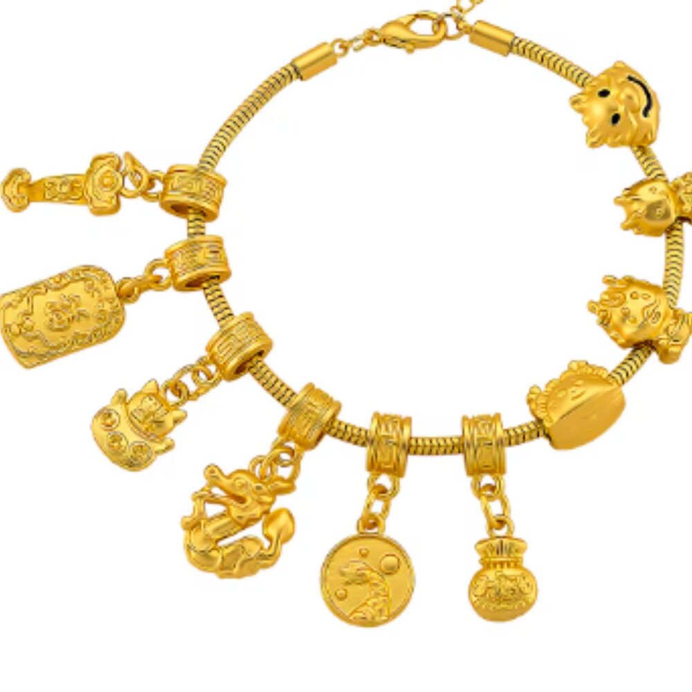 10 Chinese Symbol Charms Bracelet in Goldtone